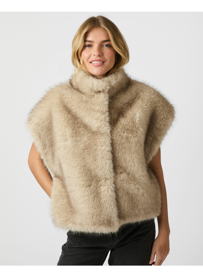 Neo Noir Kevini Faux Fur Vest Beige