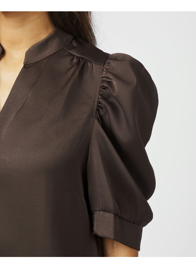 Neo Noir Roella Heavy Sateen Blouse Dark Brown