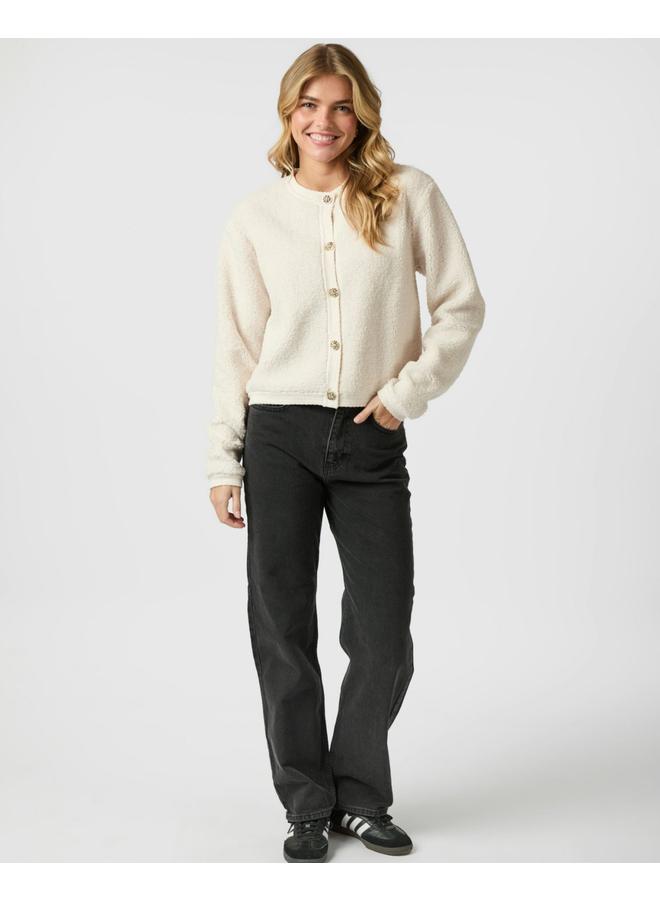 Neo Noir Limo Fluffy Knit Cardigan Creme