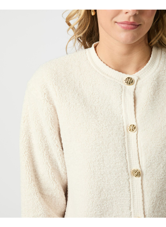 Neo Noir Limo Fluffy Knit Cardigan Creme