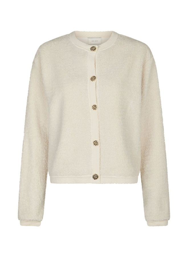 Neo Noir Limo Fluffy Knit Cardigan Creme