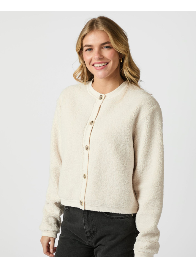 Neo Noir Limo Fluffy Knit Cardigan Creme
