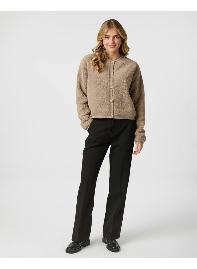 Neo Noir Limo Fluffy Knit Cardigan Dark Sand