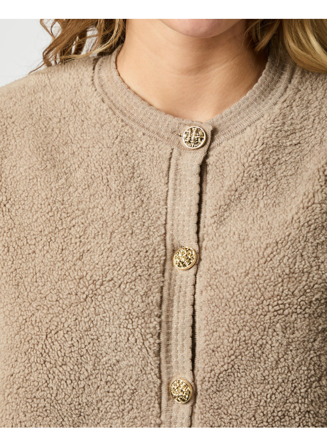 Neo Noir Limo Fluffy Knit Cardigan Dark Sand