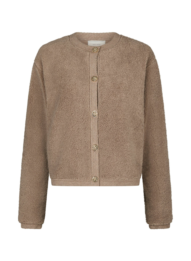 Neo Noir Limo Fluffy Knit Cardigan Dark Sand