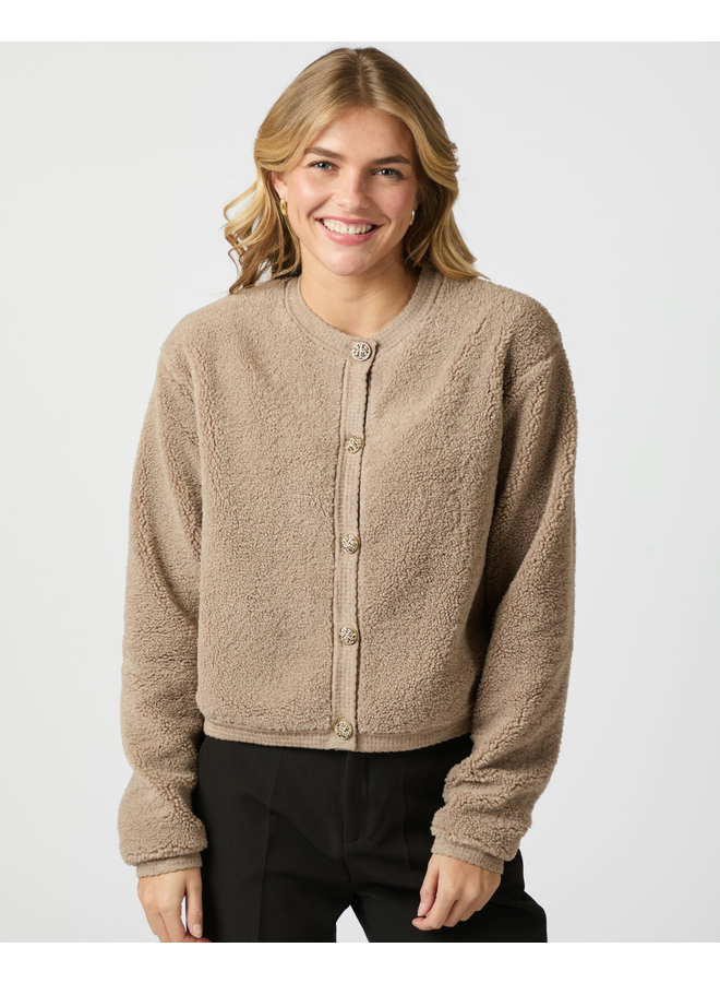 Neo Noir Limo Fluffy Knit Cardigan Dark Sand
