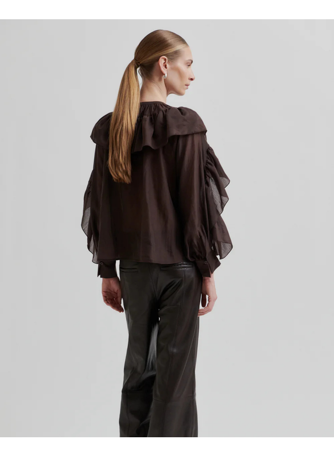 Second Female Fria Frill Blouse Chocolate Plum