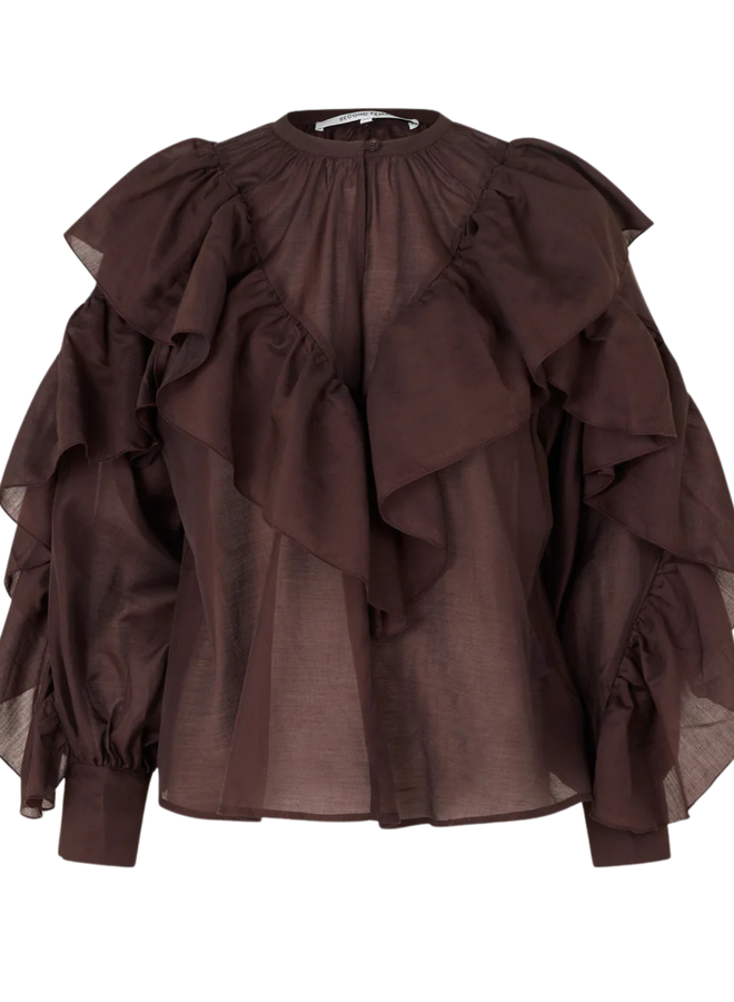 Second Female Fria Frill Blouse Chocolate Plum