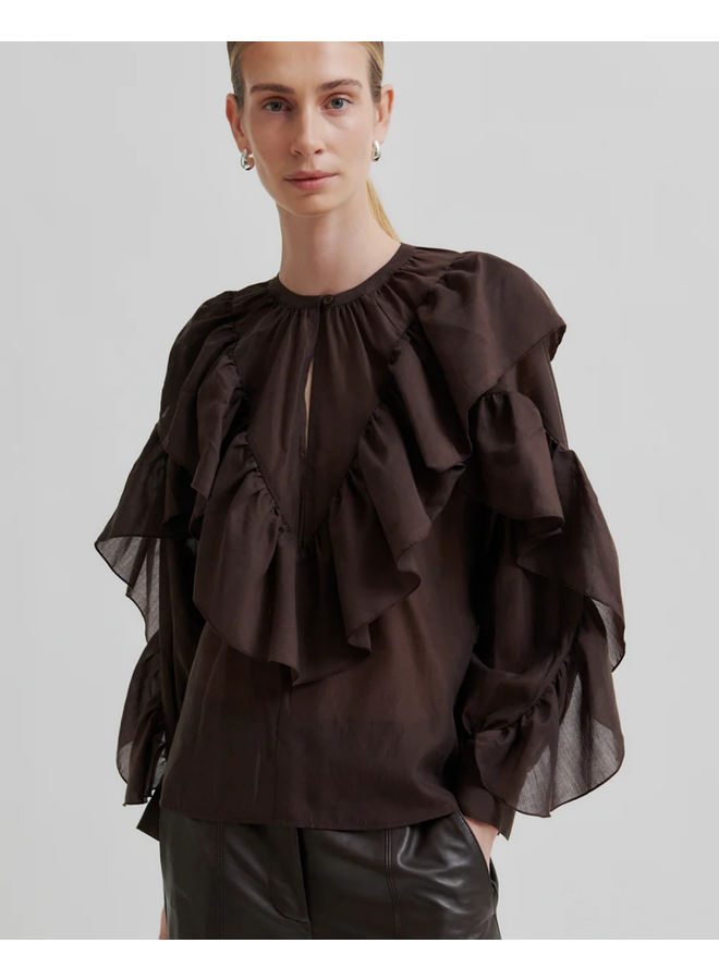 Second Female Fria Frill Blouse Chocolate Plum