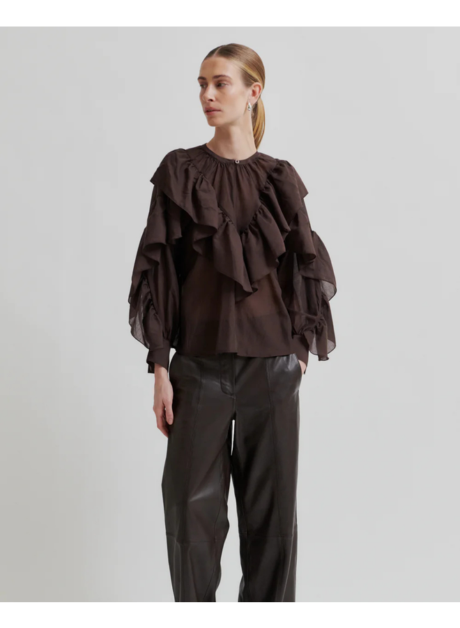 Second Female Fria Frill Blouse Chocolate Plum