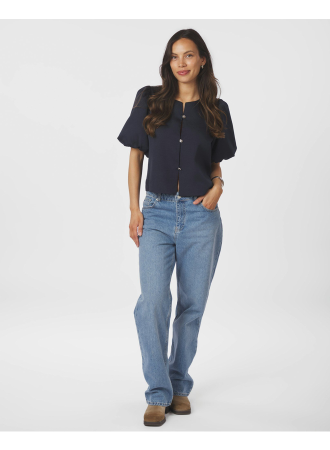 Neo Noir Aisa Dull Satin Blouse Navy