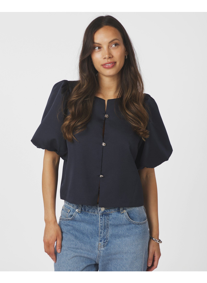 Neo Noir Aisa Dull Satin Blouse Navy