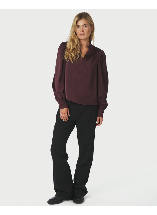 Neo Noir Rosslyn Heavy Sateen Blouse Burgundy
