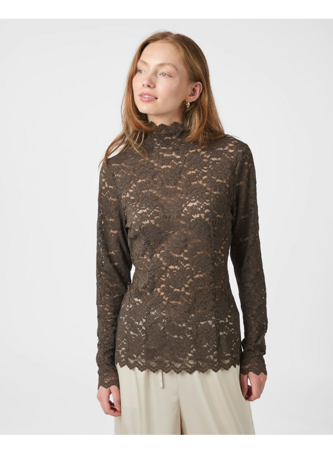 Neo Noir Liza Laceflower Blouse Chocolate Brown