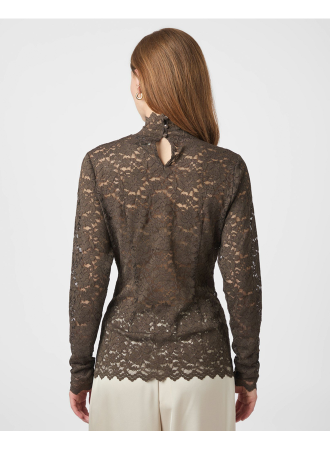 Neo Noir Liza Laceflower Blouse Chocolate Brown