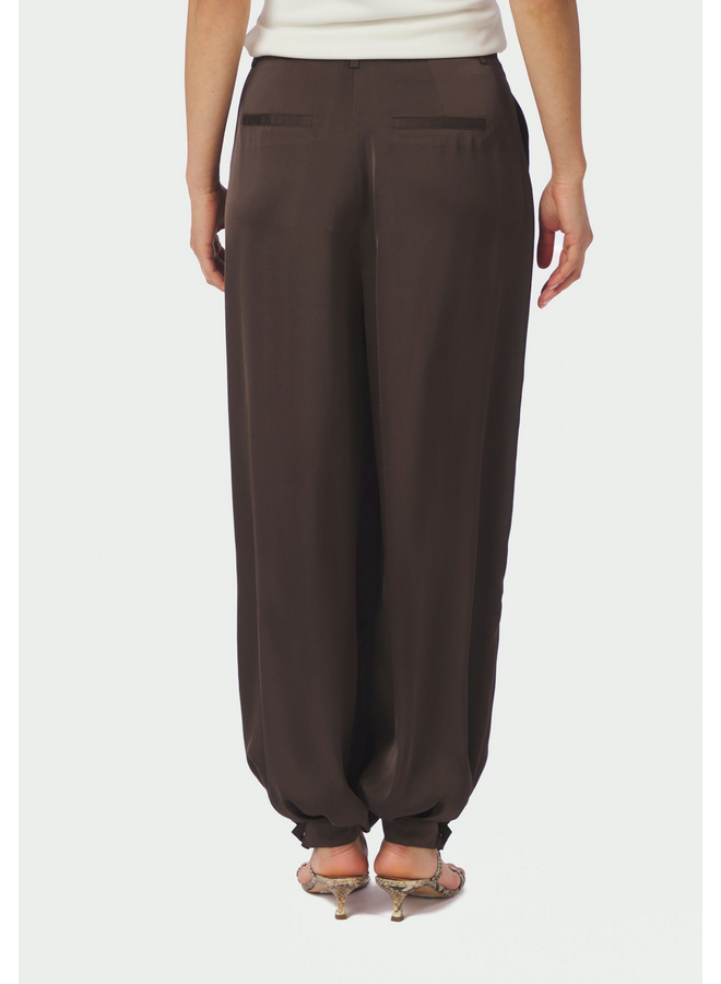 Neo Noir Fayla Drapy Satin Balloon Pants Dark Brown