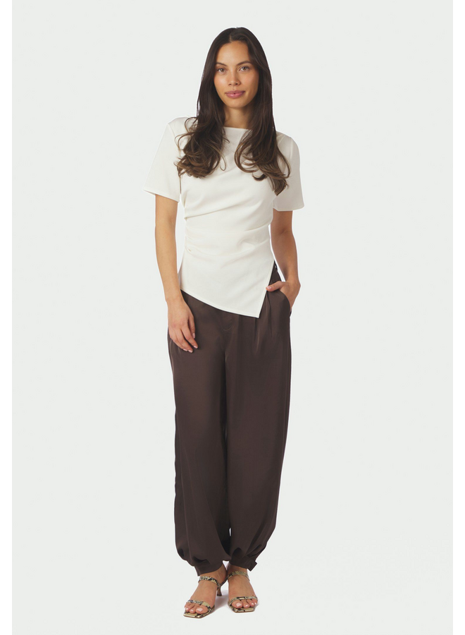 Neo Noir Fayla Drapy Satin Balloon Pants Dark Brown