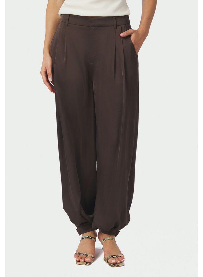 Neo Noir Fayla Drapy Satin Balloon Pants Dark Brown
