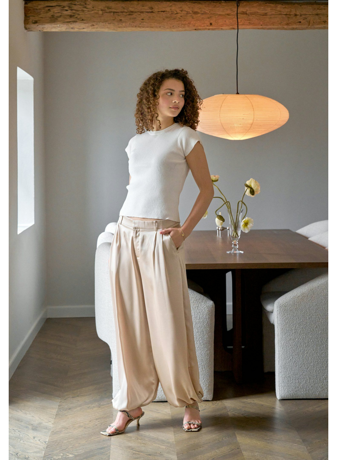 Neo Noir Fayla Drapy Satin Balloon Pants Dark Sand