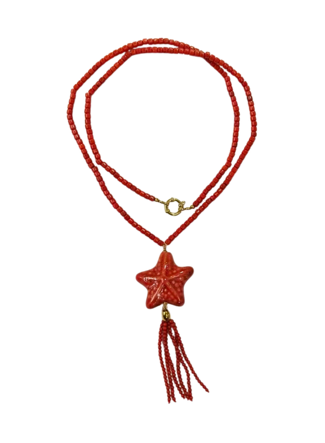 Bonnie Studios Coral Tassel Necklace Red