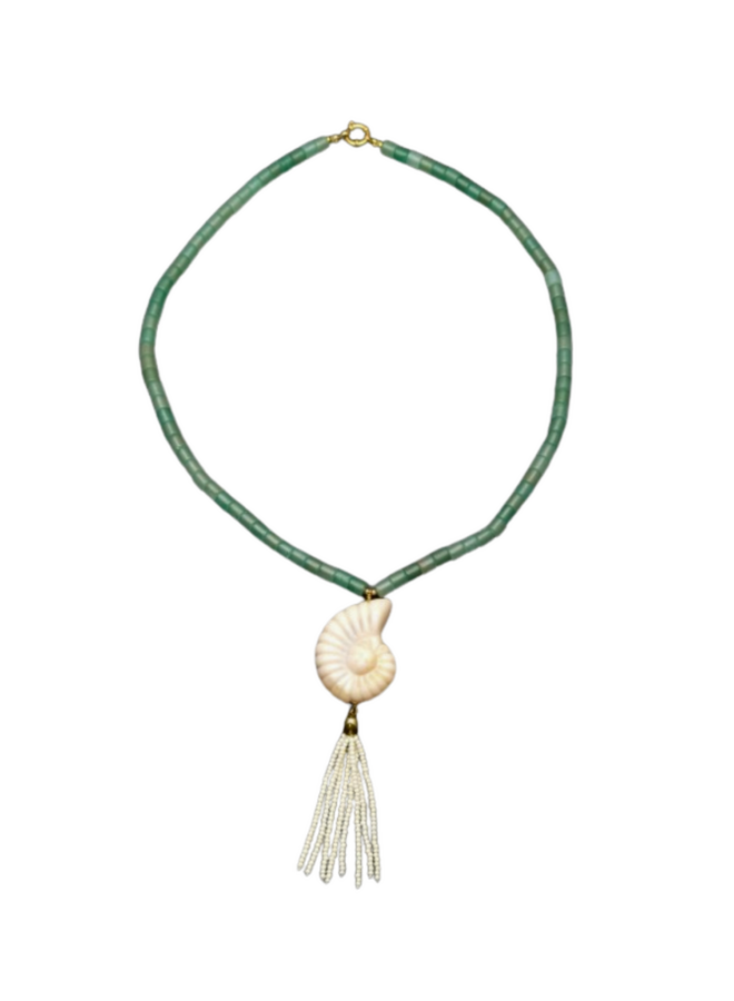 Bonnie Studios Green Shell Tassel Necklace