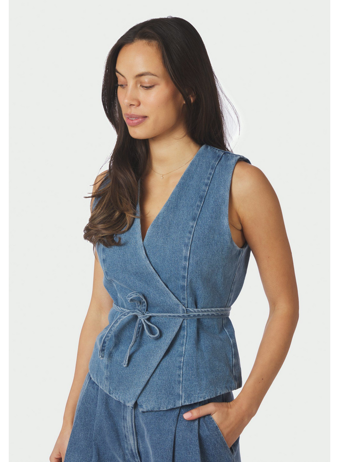 Neo Noir Samara Denim Waistcoat Blue