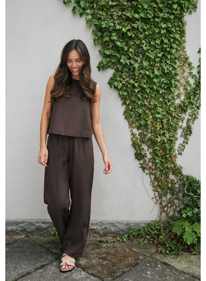 Neo Noir Svetlana Linen Top Dark Brown