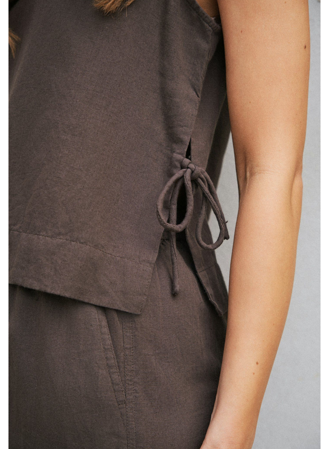 Neo Noir Svetlana Linen Top Dark Brown