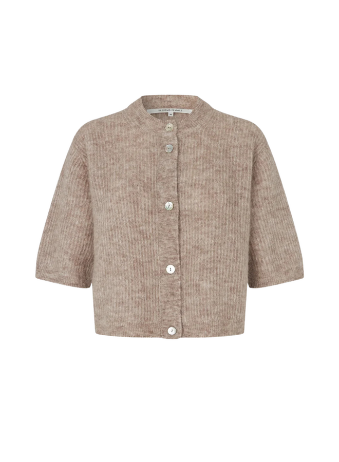 Second Female Andrea Knit Rib Cardigan Light Beige Melange