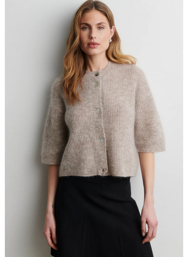 Second Female Andrea Knit Rib Cardigan Light Beige Melange