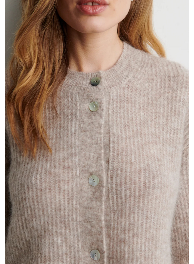 Second Female Andrea Knit Rib Cardigan Light Beige Melange