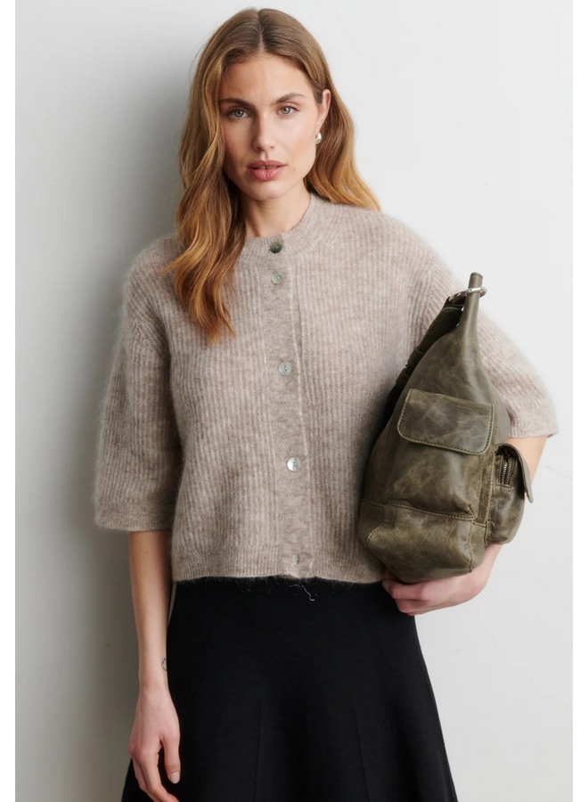 Second Female Andrea Knit Rib Cardigan Light Beige Melange