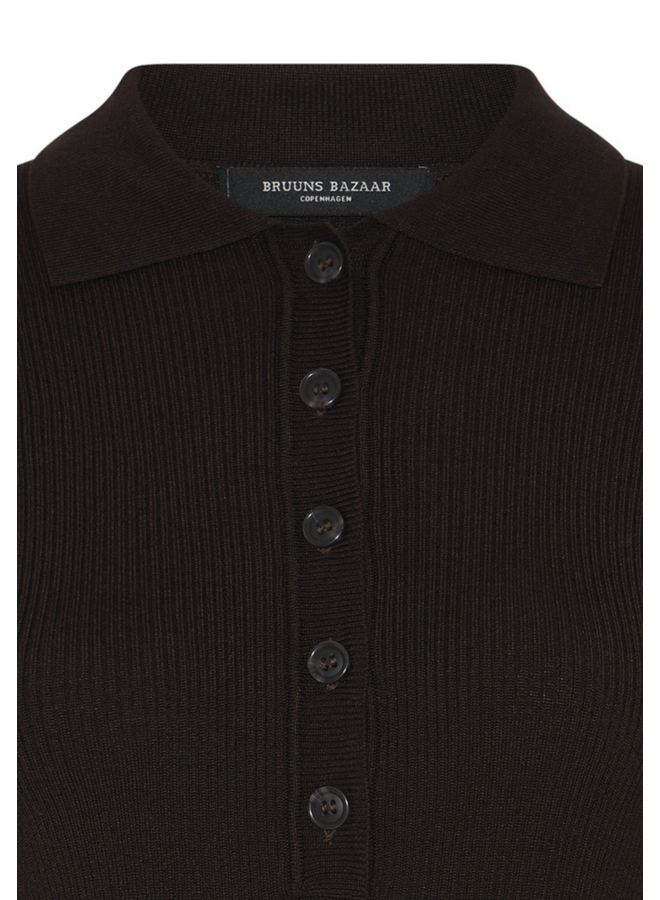 Bruuns Bazaar Anemone Valea Knit Polo Chocolate Brown