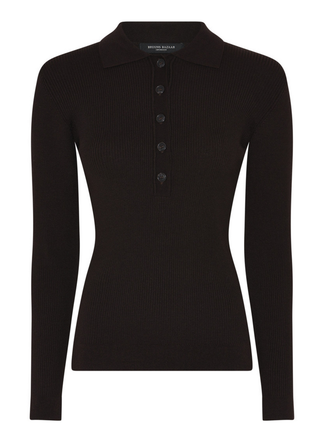 Bruuns Bazaar Anemone Valea Knit Polo Chocolate Brown