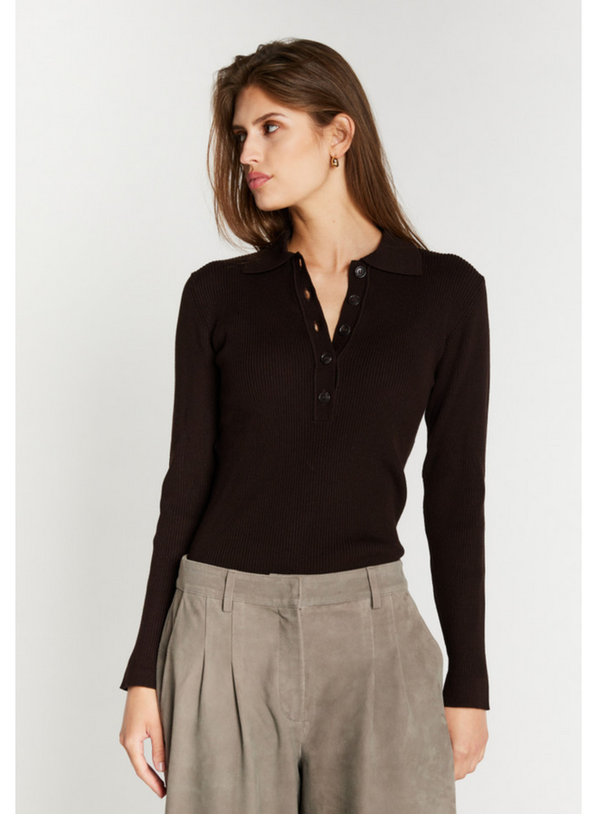 Bruuns Bazaar Anemone Valea Knit Polo Chocolate Brown