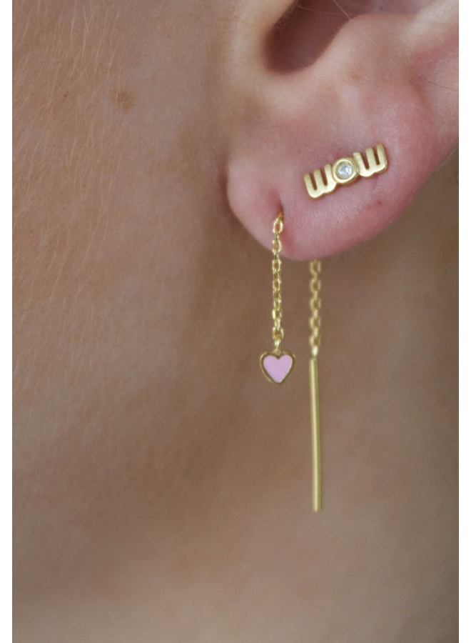Stine A Dangling Love Heart Light Pink Enamel Earring - per stuk