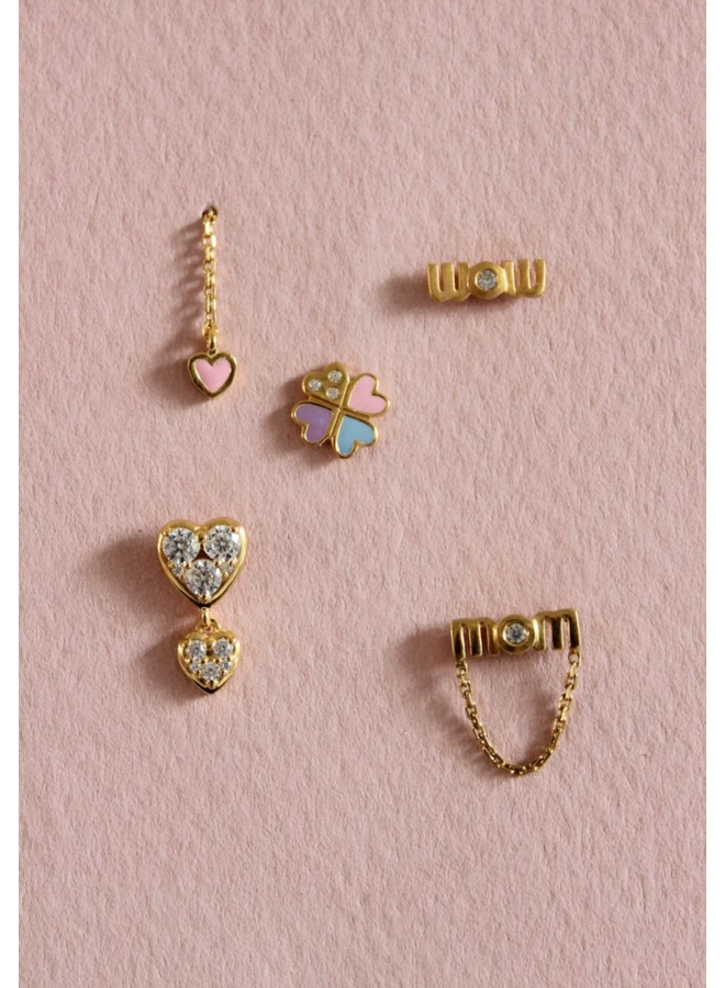 Stine A Dangling Love Heart Light Pink Enamel Earring - per stuk