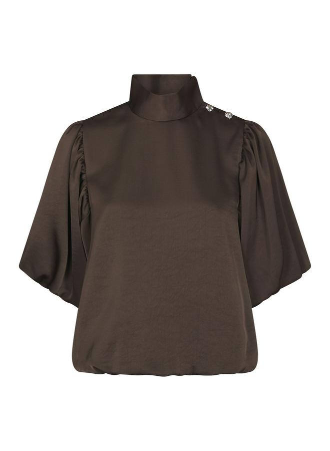 Neo Noir Parisa Heavy Sateen Blouse Dark Brown