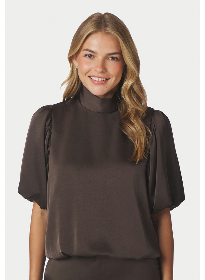 Neo Noir Parisa Heavy Sateen Blouse Dark Brown