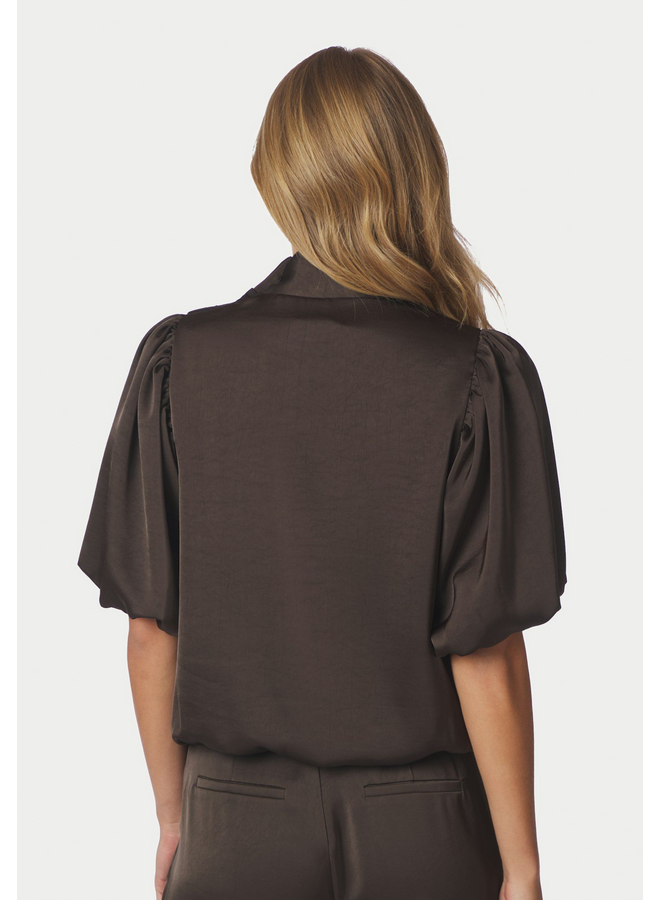 Neo Noir Parisa Heavy Sateen Blouse Dark Brown