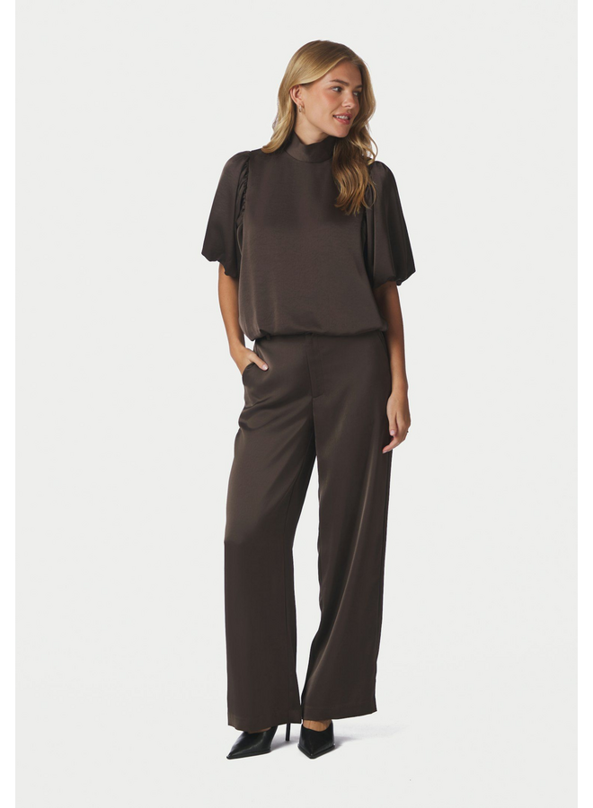 Neo Noir Parisa Heavy Sateen Blouse Dark Brown