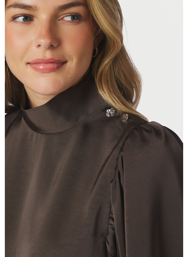 Neo Noir Parisa Heavy Sateen Blouse Dark Brown