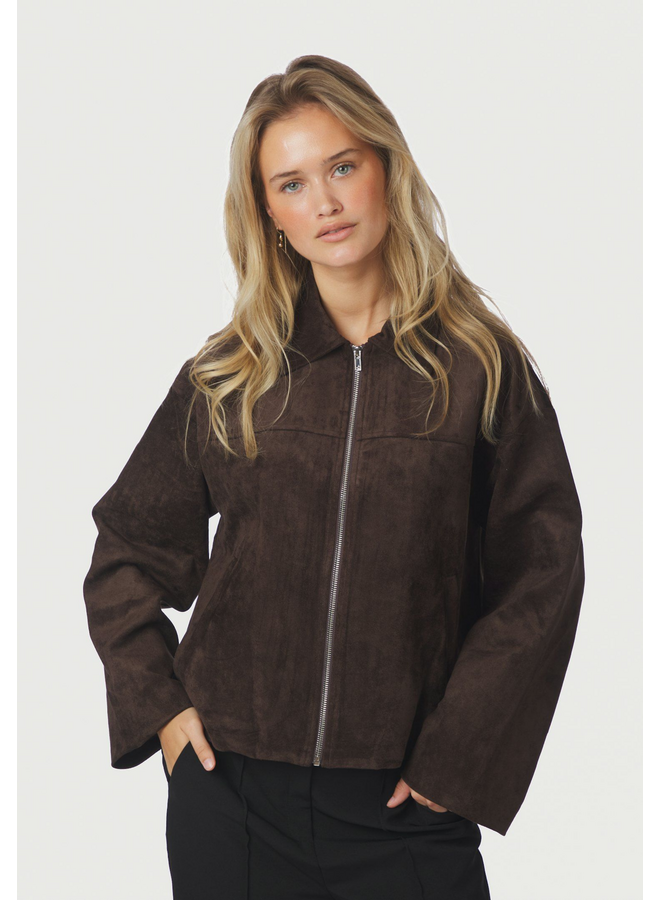 Neo Noir Titan Faux Suede Leather Jacket Dark Brown
