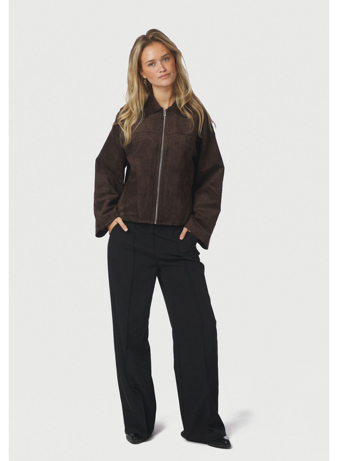 Neo Noir Titan Faux Suede Leather Jacket Dark Brown