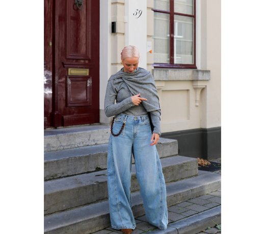 Stephanie in Azulae Cape Knit & Lois Wide Leg