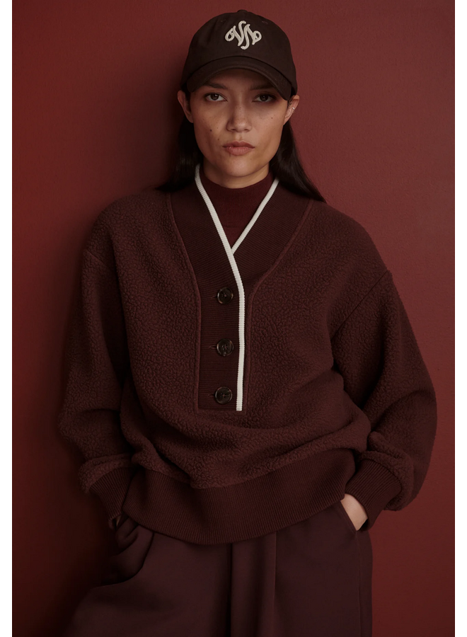 Varley Brenna Button Neck Fleece Deep Mahogany