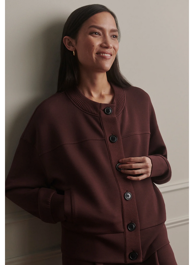 Varley Olwen Button Front Sweat Deep Mahogany