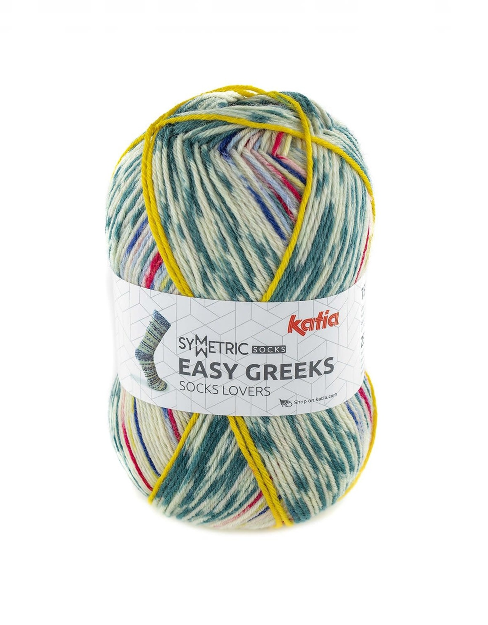 Katia Katia Easy Greeks Socks 75 - Groenblauw-Rood-Olij