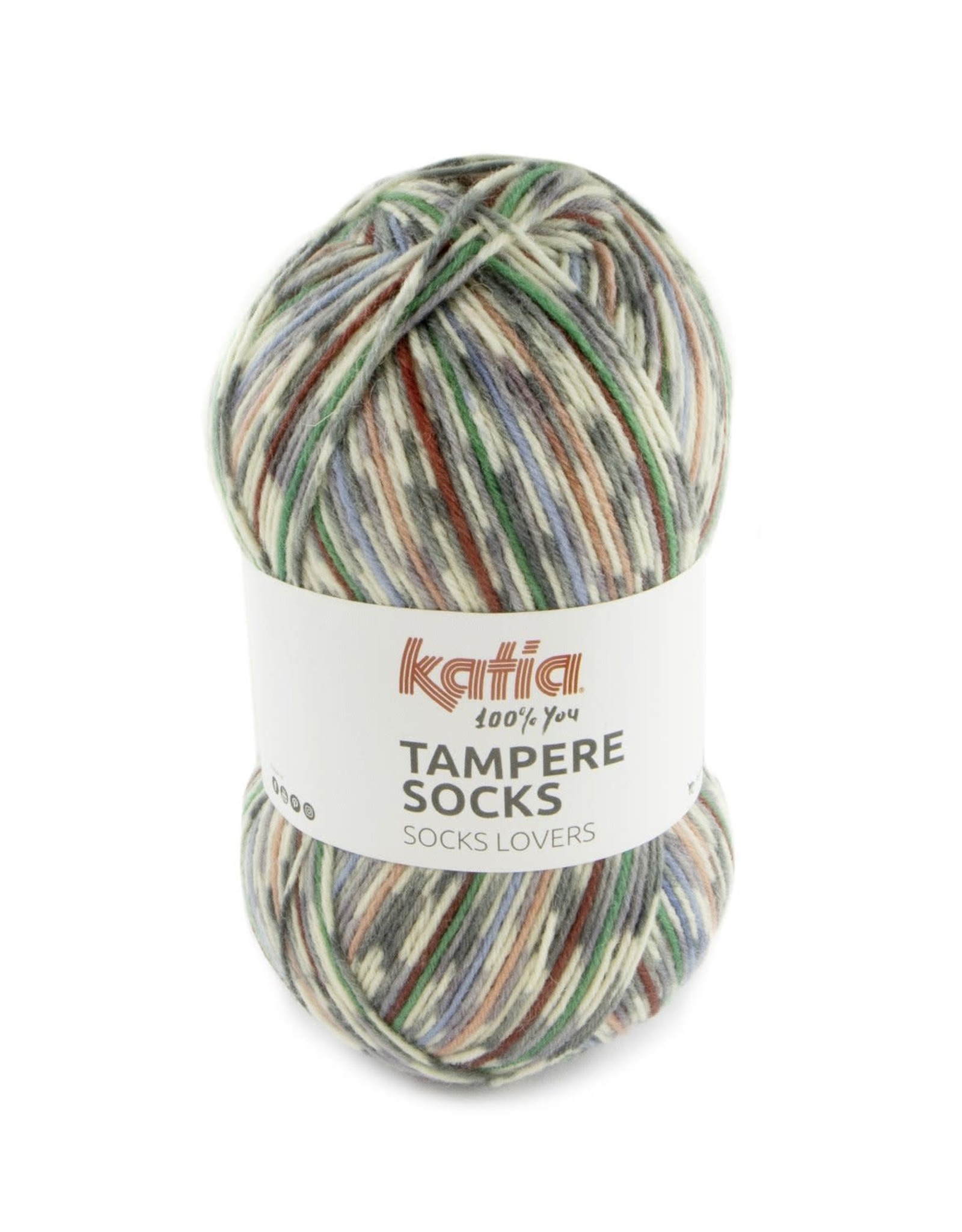 Katia Katia Tampere Socks 105 - Grijs-Wijnrood-Smaragdgroen-Licht jeans