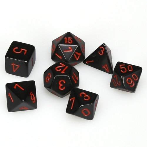 Chessex Opaque Polyhedral 7-Die Sets - Black w/ red